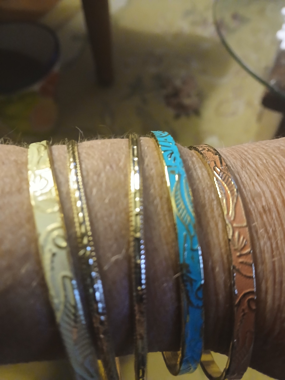 Turquoise and Mixed Metal Floral Stackable Bangle Set - Women Jewelry